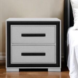 25" Gray and Black Two Drawer Wood Nightstand