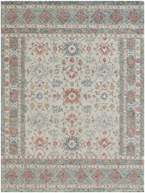 5' X 8' Ivory and Blue Wool Oriental Hand Tufted Non Skid Area Rug - Image 2