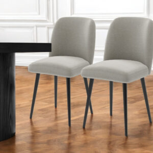 Set of Two Gray And Black Upholstered Fabric Dining Side Chairs