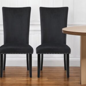 Set of Two Black Upholstered Velvet Dining Side Chairs