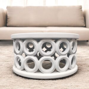36" White Solid Wood Round Coffee Table