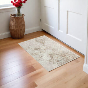 2' X 3' Beige and Ivory Damask Area Rug
