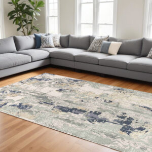 9' X 12' Blue and Gray Abstract Area Rug