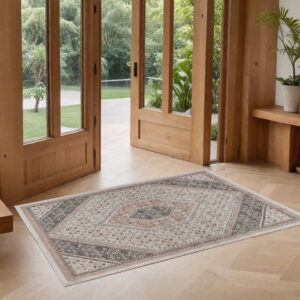 2' X 3' Pink and Ivory Medallion Area Rug