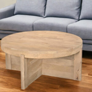 36" Natural Solid Wood Round Cross Legs Coffee Table