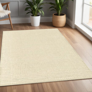 4' X 6' Ivory Wool Geometric Hand Knotted Area Rug