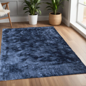 4' X 6' Blue Shag Hand Tufted Area Rug