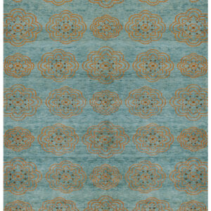 6' X 9' Green Blue and Taupe Floral Hand Knotted Worn Faded Area Rug