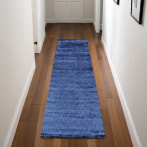 8' Blue Chevron Hand Woven Runner Rug