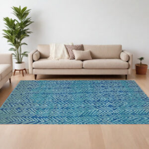 8' X 11' Blue Geometric Power Loom Area Rug