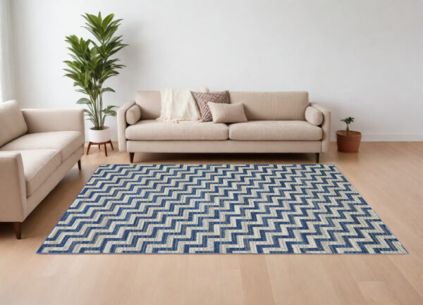 10' X 13' Blue and Gray Chevron Power Loom Area Rug
