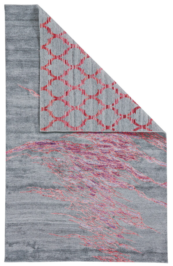 8' X 11' Red and Gray Abstract Hand Tufted Area Rug