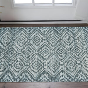 2' X 3' Gray and Blue Wool Southwestern Hand Knotted Area Rug