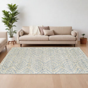 8' X 10' Gray and Ivory Wool Southwestern Hand Knotted Area Rug