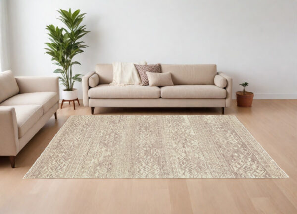 6' X 9' Brown and Tan Wool Southwestern Hand Knotted Area Rug