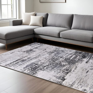 10' X 13' Gray Ivory and Taupe Abstract Power Loom Worn Faded Area Rug