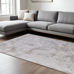10' X 13' Taupe and Ivory Abstract Power Loom Worn Faded Area Rug