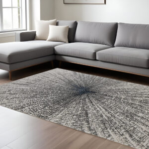 7' X 10' Gray and Ivory Abstract Power Loom Area Rug