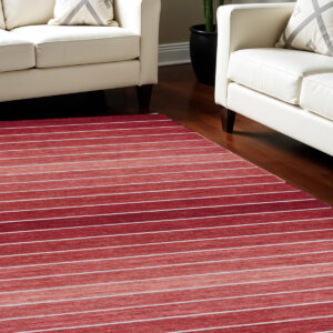 8' X 11' Red Wool Striped Hand Woven Area Rug