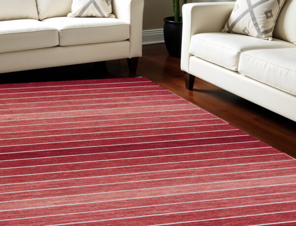 8' X 11' Red Wool Striped Hand Woven Area Rug