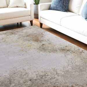 5' X 8' Tan and Ivory Abstract Power Loom Worn Faded Area Rug
