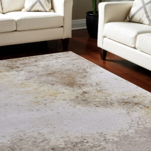 12' X 15' Tan and Ivory Abstract Power Loom Worn Faded Area Rug