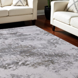 7' X 10' Gray and Silver Abstract Power Loom Worn Faded Area Rug