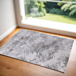 2' X 3' Gray and Silver Abstract Power Loom Worn Faded Area Rug