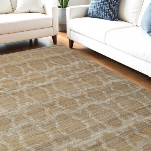 5' X 8' Tan and Ivory Geometric Hand Woven Area Rug