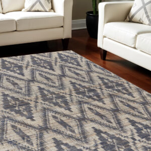 8' X 11' Tan and Gray Geometric Hand Woven Area Rug
