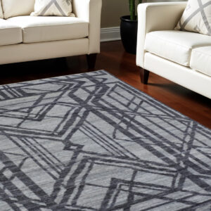 8' X 10' Gray Wool Geometric Hand Knotted Area Rug