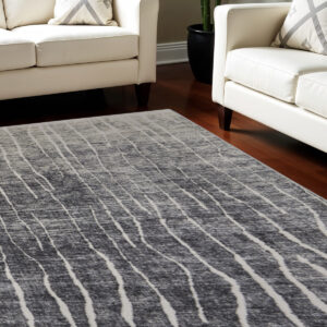 7' X 10' Ivory Gray and Black Abstract Power Loom Area Rug