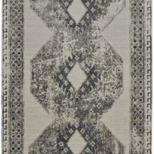 8' X 10' Gray and Ivory Abstract Power Loom Worn Faded Area Rug