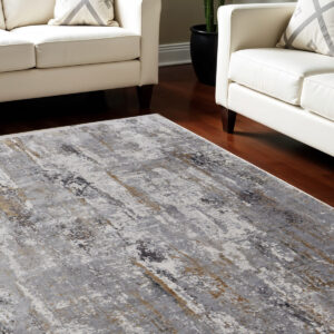 10' X 13' Gray Ivory and Gold Abstract Power Loom Area Rug With Fringe