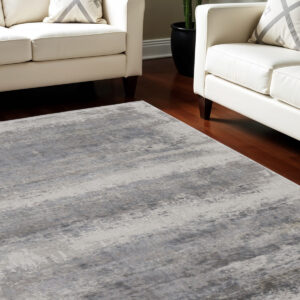 7' X 10' Gray Abstract Power Loom Area Rug With Fringe