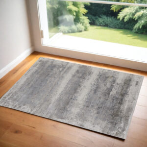 2' X 3' Gray Abstract Power Loom Area Rug With Fringe