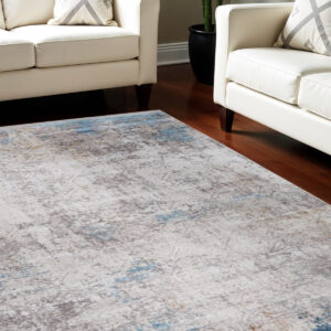 10' X 13' Ivory Gray and Blue Abstract Power Loom Area Rug With Fringe
