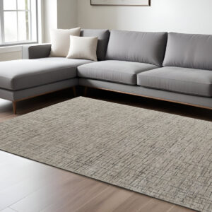 9' X 12' Ivory and Gray Wool Hand Tufted Distressed Area Rug