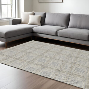 10' X 14' Ivory and Gray Wool Geometric Hand Tufted Area Rug