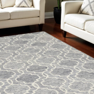 10' X 14' Ivory and Gray Wool Floral Hand Tufted Area Rug