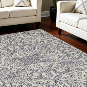 10' X 14' Ivory and Blue Wool Oriental Hand Tufted Area Rug