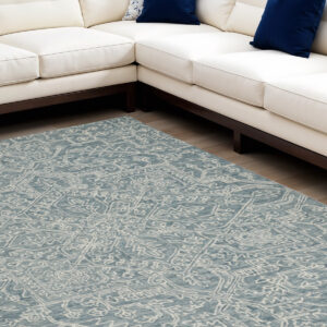 10' X 14' Green Blue and Ivory Wool Oriental Hand Tufted Area Rug