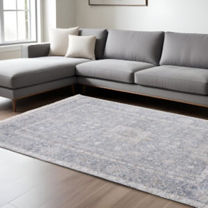 10' X 14' Gray Blue and Taupe Abstract Hand Woven Distressed Area Rug With Fringe