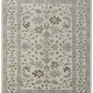 8' X 10' Ivory Gray and Brown Wool Floral Hand Knotted Area Rug With Fringe