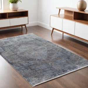 4' X 5' Gray and Silver Abstract Power Loom Worn Faded Area Rug