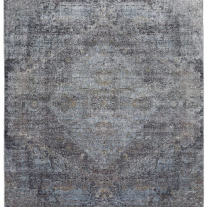 8' X 10' Gray and Silver Abstract Power Loom Worn Faded Area Rug