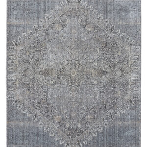 8' Gray and Silver Abstract Power Loom Worn Faded Runner Rug
