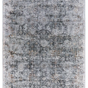 12' Gray and Silver Damask Power Loom Worn Faded Runner Rug