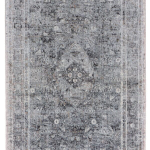 8' Gray and Silver Oriental Power Loom Worn Faded Runner Rug