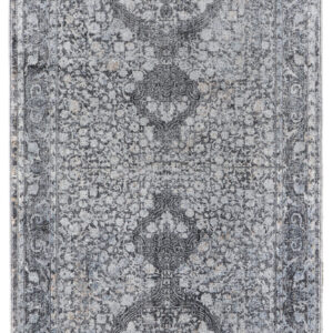 8' Gray and Silver Oriental Power Loom Worn Faded Runner Rug